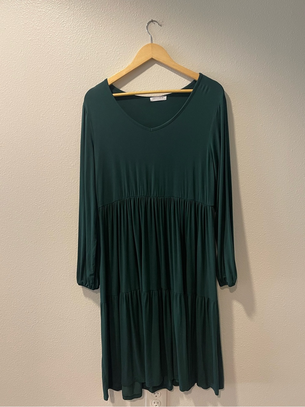 Maternity V-Neck Midi Dress in Dark Green